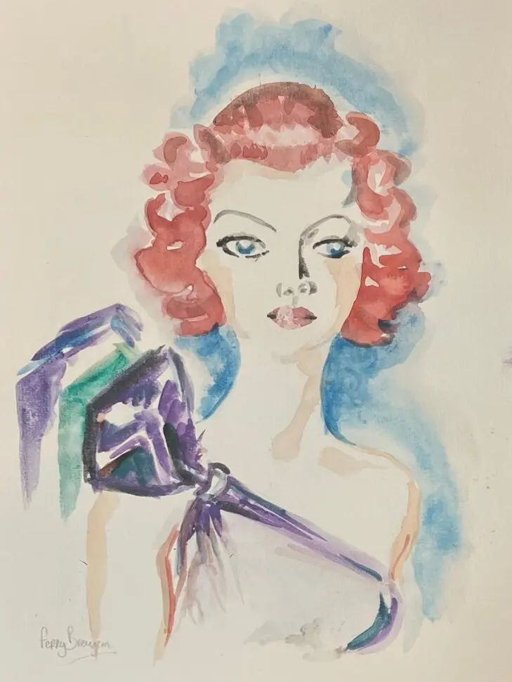 Vrouw met rood haar, aquarel van Ferry Breugem