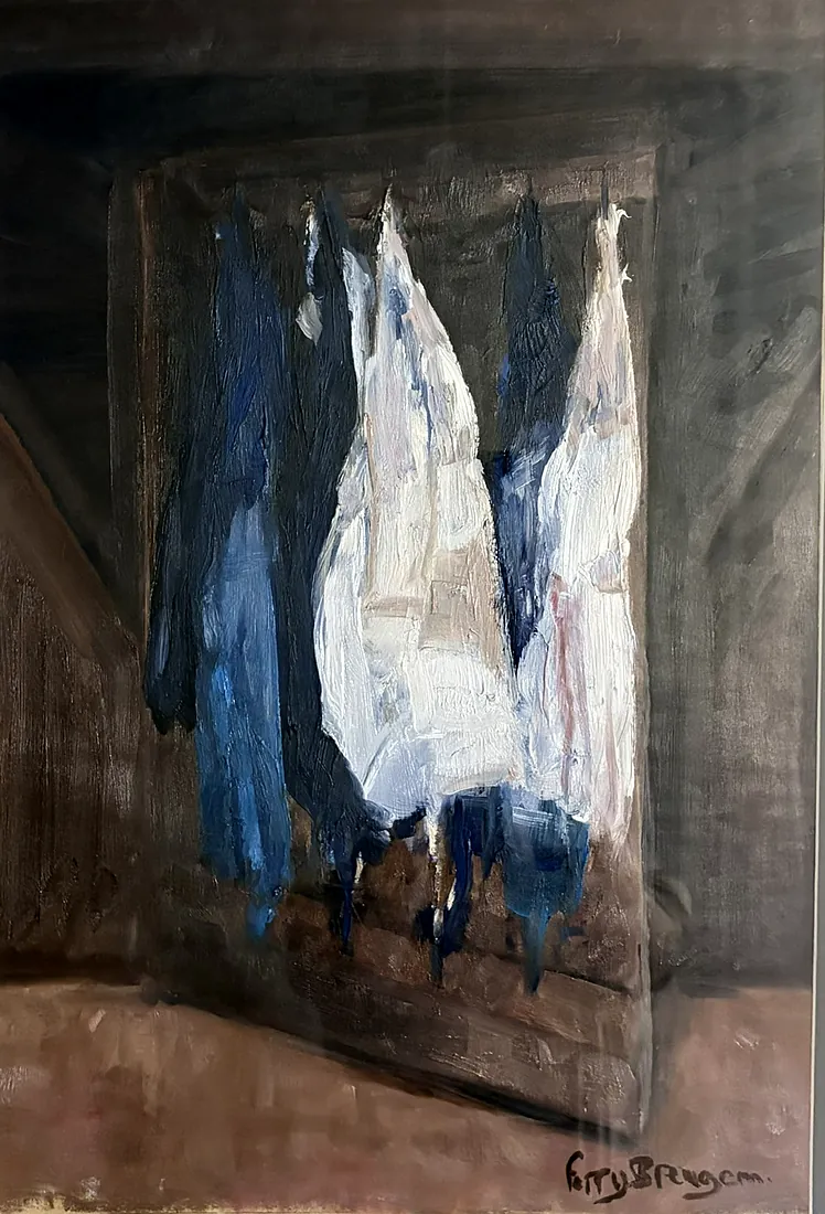 Witte en blauwe kleding, gemengde techniek van Ferry Breugem