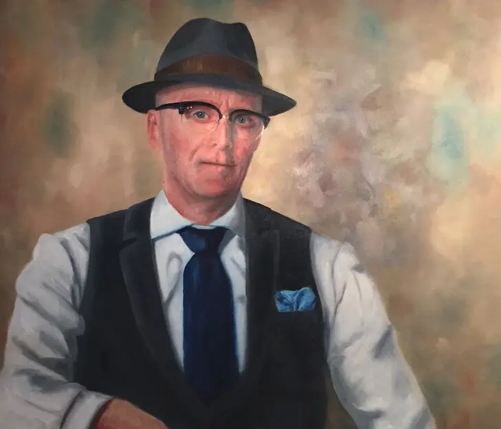 Portret van een man met hoed, olieverfschilderij van Ferry Breugem