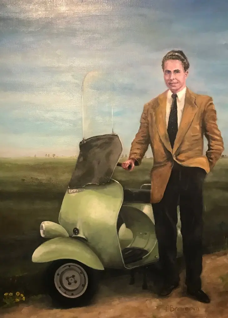 Man met scooter, olieverf van Ferry Breugem